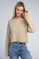 Sophisticated Warmth Mock Neck Pullover Sweater-Khaki-Avah