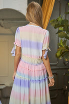 Paint The Town V-Neck Short Sleeve Maxi Dress-Lilac Multi-Avah Couture