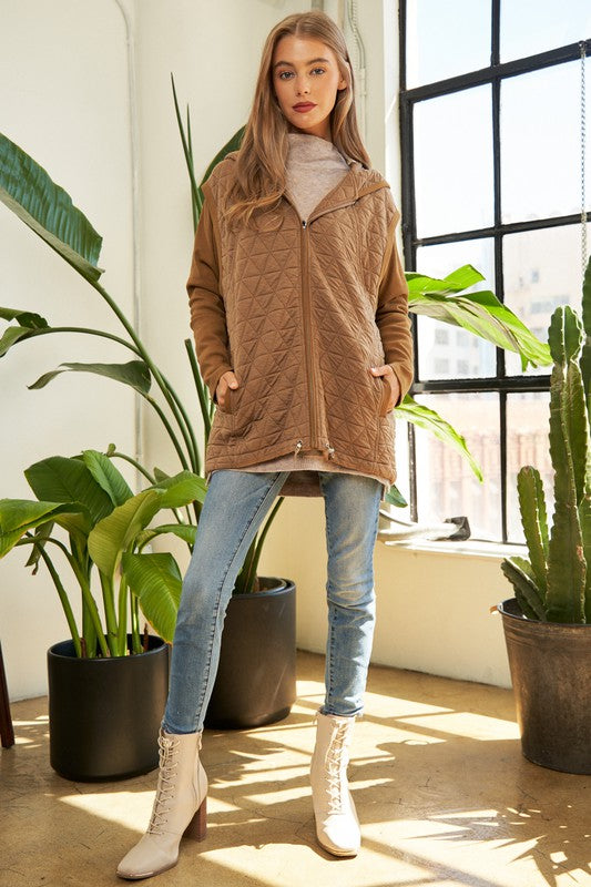 Urban Coziness Long Sleeve Hoodie Jacket-Camel-Avah