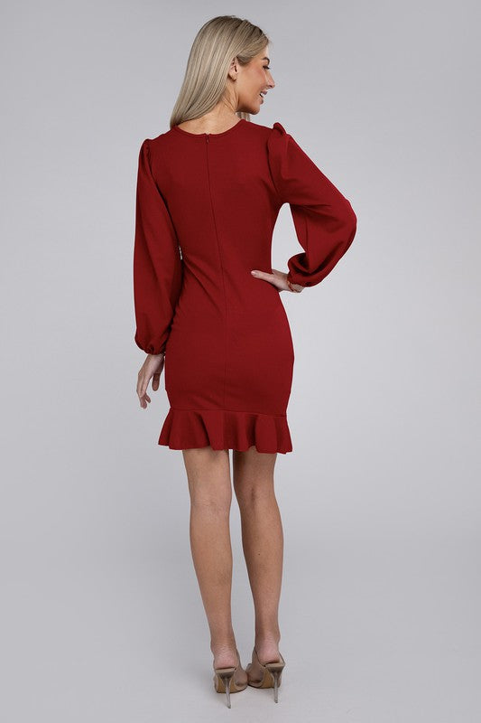 Crimson Charm Ruched Bodycon Dress-Red-Avah