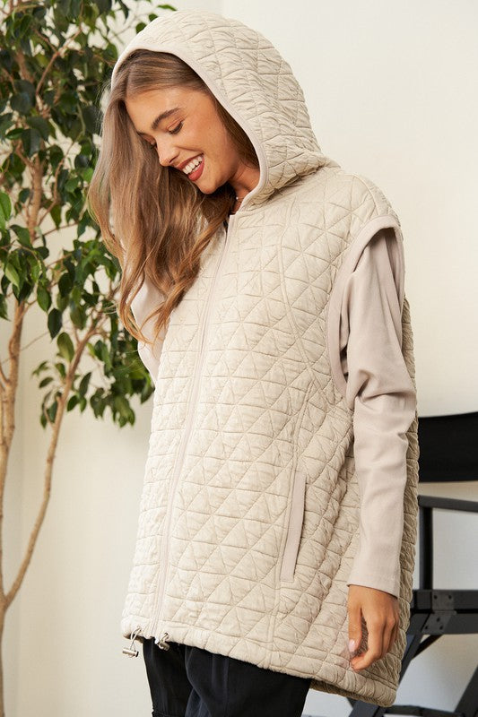 Urban Coziness Long Sleeve Hoodie Jacket-Beige-Avah