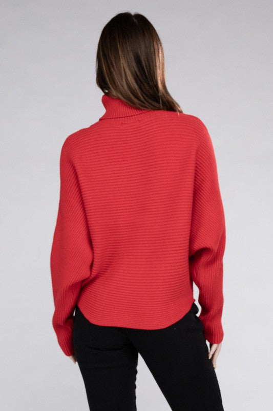 Polished Sophistication Dolman Sleeve Turtleneck Sweater-Red-Avah