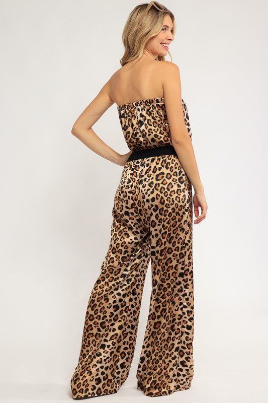 AVAH-Wild At Heart Cheetah Strapless Wide Leg Jumpsuit-Brown