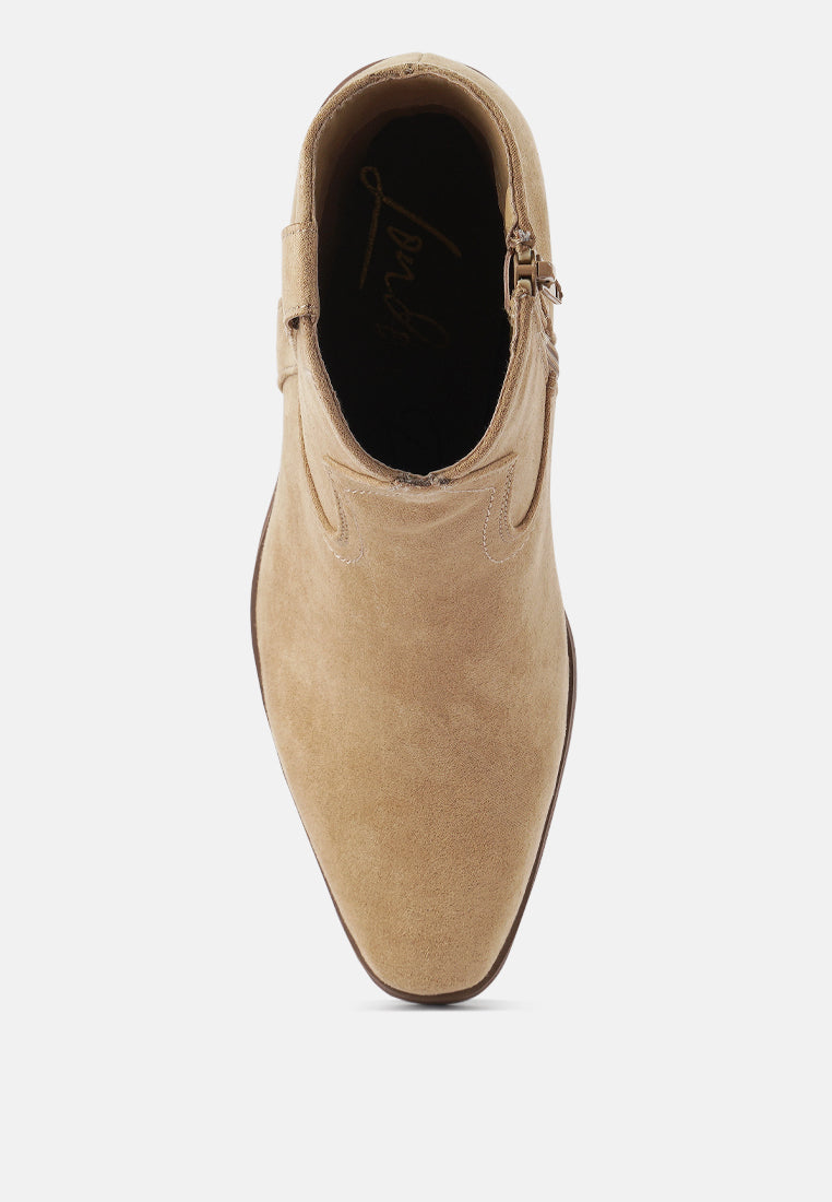 Taupe ankle boot on a white background
