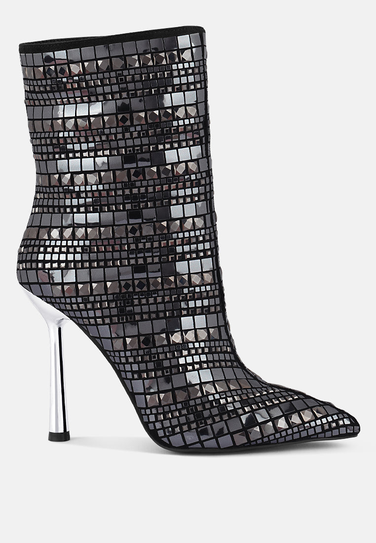 Extravagance Mirror Embellished Stiletto Boots-Black-Avah