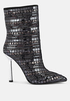 Extravagance Mirror Embellished Stiletto Boots-Black-Avah