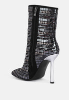Extravagance Mirror Embellished Stiletto Boots-Black-Avah