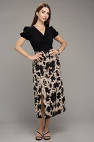 Darling Abstract Floral Midi Skirt With Slit-Avah