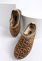 top view of leopard print flatform shoes with cozy lining
