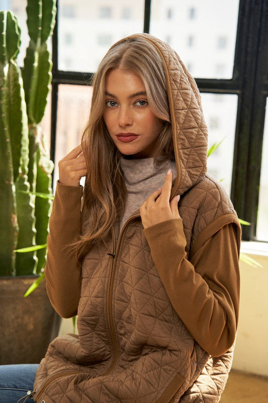 Urban Coziness Long Sleeve Hoodie Jacket-Camel-Avah