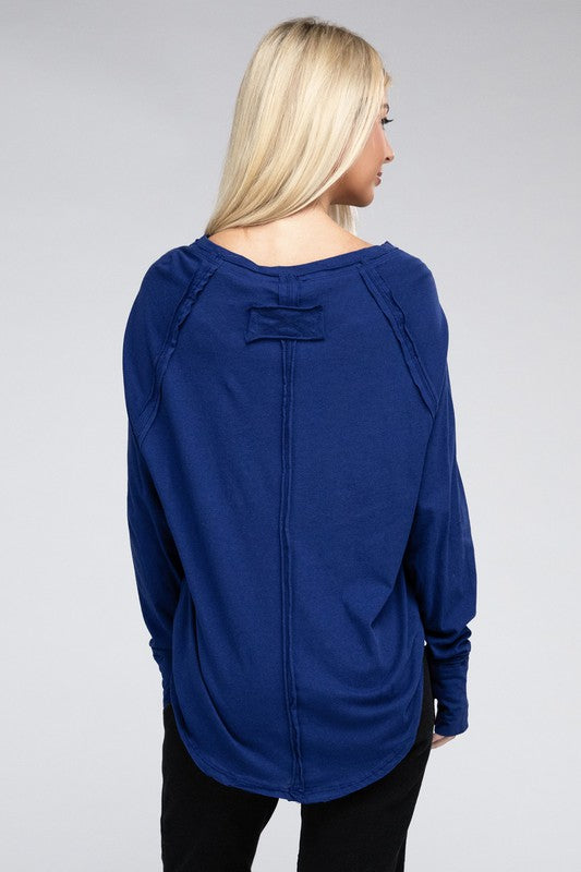 Sleek Comfort Raglan Sleeve Top with Thumbhole-Navy- Blue-Avah