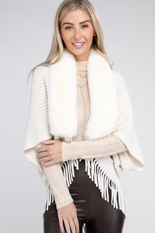 Fringe Embrace Fur Trim Cardigan Sweater-Ivory-Avah
