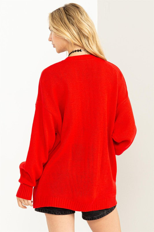 All The Right Reasons Open Front Cardigan Sweater-Red-Avah