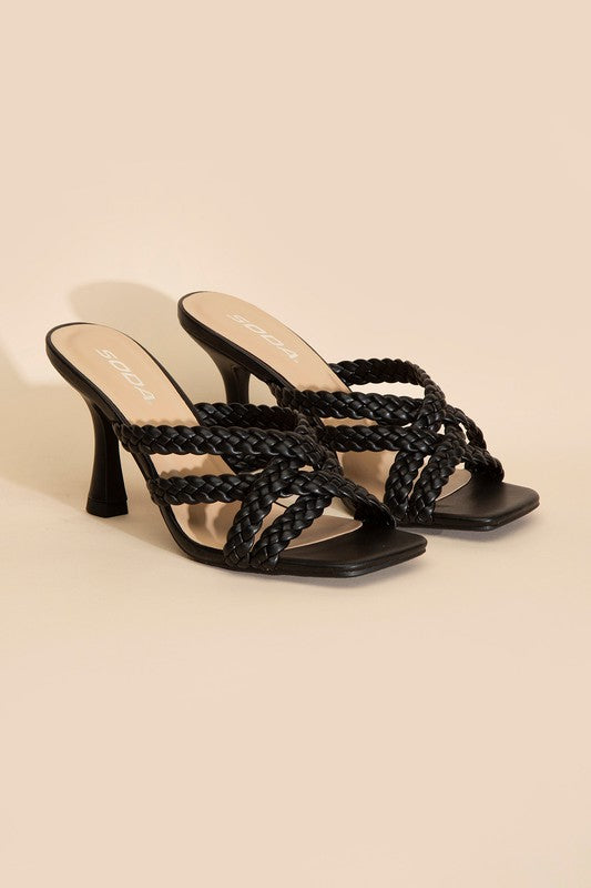 Kelly Ann Double Cross Braided Heels - Black-Avah