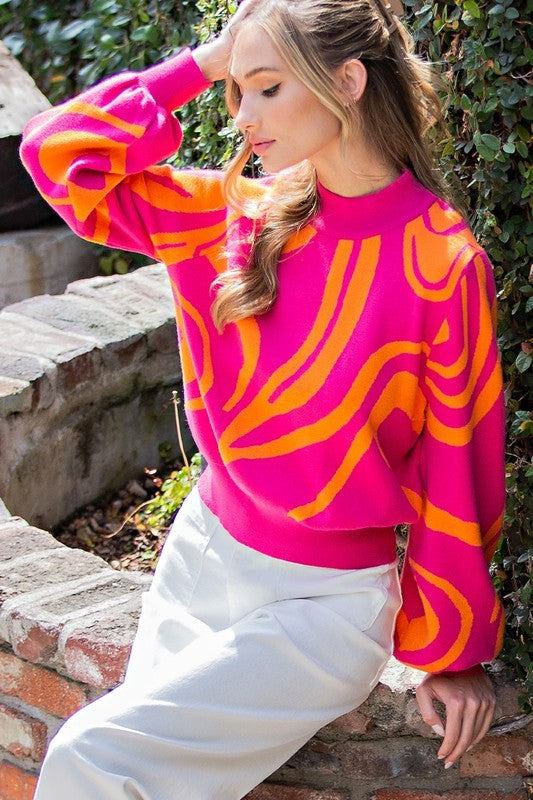 Cozy Up Long Sleeve Mock Neck Sweater - Hot Pink-Avah