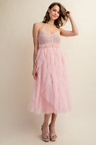 AVAH-Tulle Temptation Crochet Midi Dress-Pink