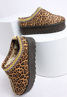 leopard print platform shoes with embroidered collar and chunky sole on display-AVAH