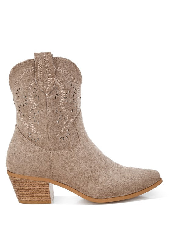 AVAH-Desert Trail Taupe Western Ankle Boots