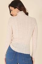 Midway Beige Mock Neck Wool Blend Sweater-Avah