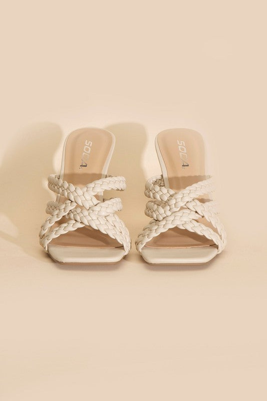 Kelly Ann Double Cross Braided Heels - Bone-Avah