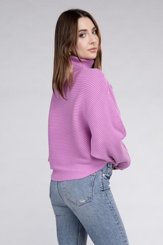 Polished Sophistication Dolman Sleeve Turtleneck Sweater-Muave-Avah