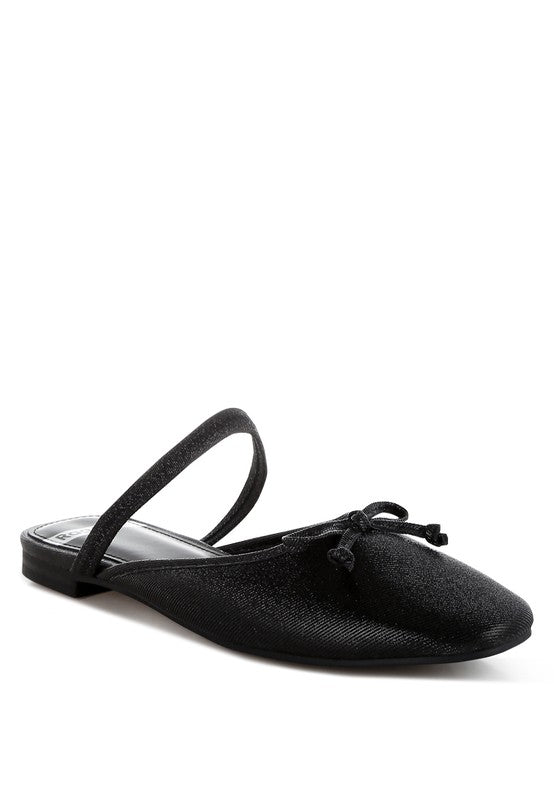 Black glitter ballet flats with bow accent
