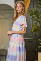 Paint The Town V-Neck Short Sleeve Maxi Dress-Lilac Multi-Avah Couture