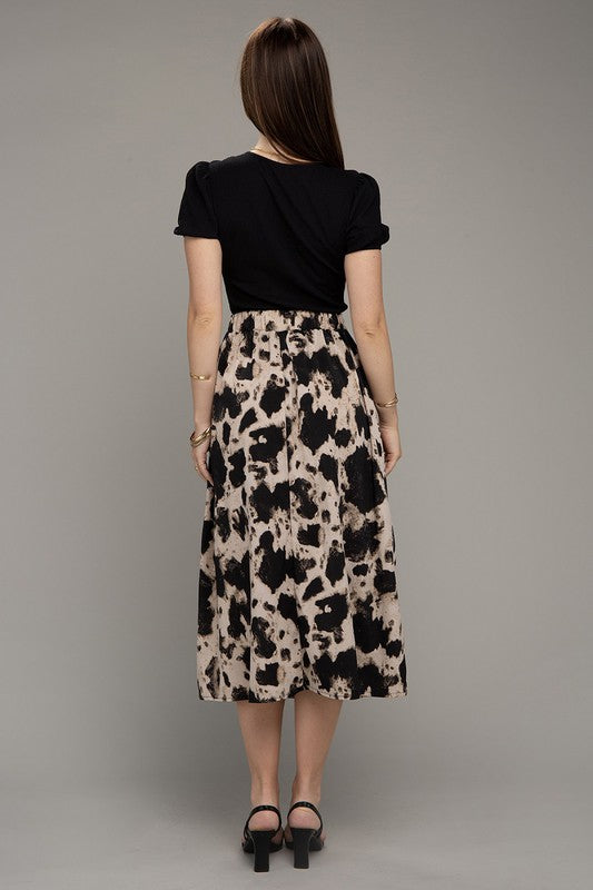 Darling Abstract Floral Midi Skirt With Slit-Avah