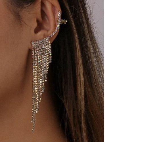 Close-up of a gold rhinestone statement ear cuff accessory – AVAH.