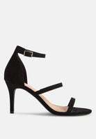 Black strappy Ankle Strap Mid-Heel Sandal