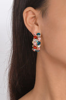 Rainbow Rhinestone C-Shaped Hoop Earrings-Avah