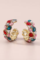 Rainbow Rhinestone C-Shaped Hoop Earrings-Avah