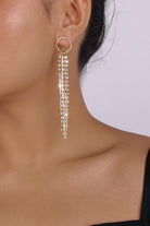 Long Tassel Round Rhinestone Dangle Earrings-Gold-AVAh