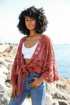 Tie Front Crochet Top-Rust-Avah Couture