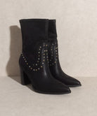 Are you ready for the streets of Paris? If yes, then slip on these high cut western boots that are embellished with studs. The Paris Awaits is a short boot with a heel that adds height to your step and completes an overall edgy look.