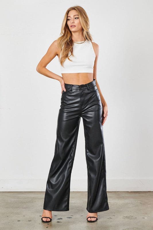 Show off what you’ve got in our chic, wide leg pants. Made out of supple vegan leather, they’re flattering and daring the perfect style for the modern woman who doesn’t play by the rules. Avah Couture