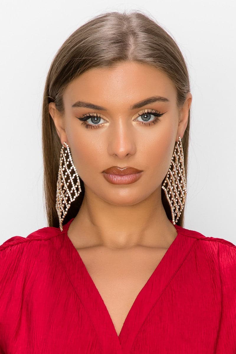 AVAH-Gold Rhinestone Mesh Earrings