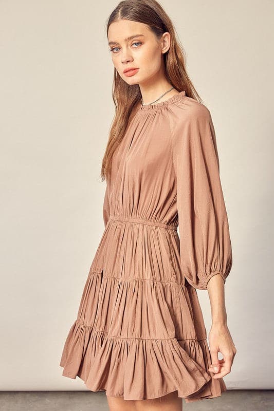 A feminine, comfy and stylish dress that makes you feel cute from top to bottom. The 3/4 sleeve, tiered skirt and ruffle detail make this dress perfect for any occasion. Style this dress with boots or heels for day wear or a night out on the town.  Avah Couture