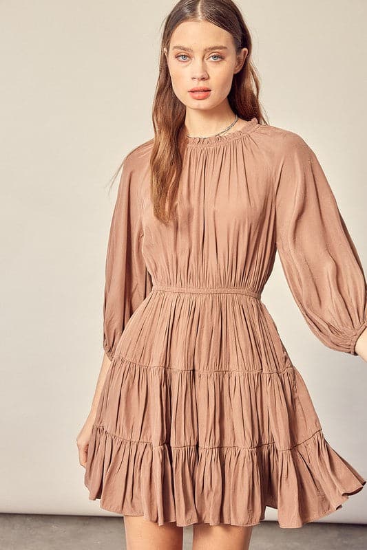A feminine, comfy and stylish dress that makes you feel cute from top to bottom. The 3/4 sleeve, tiered skirt and ruffle detail make this dress perfect for any occasion. Style this dress with boots or heels for day wear or a night out on the town.  Avah Couture