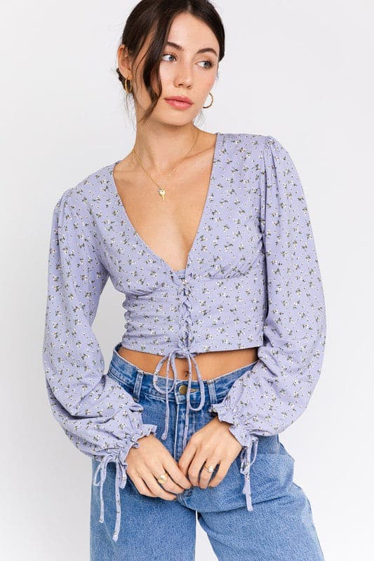 I'm All In Puff Sleeve V Neck Floral Top
