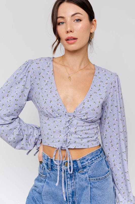 I'm All In Puff Sleeve V Neck Floral Top