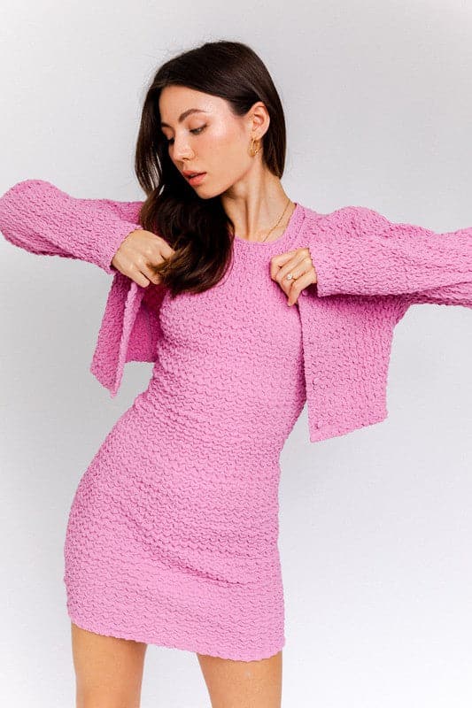 Pretty In Pink Textured Cropped Cardigan - Pink