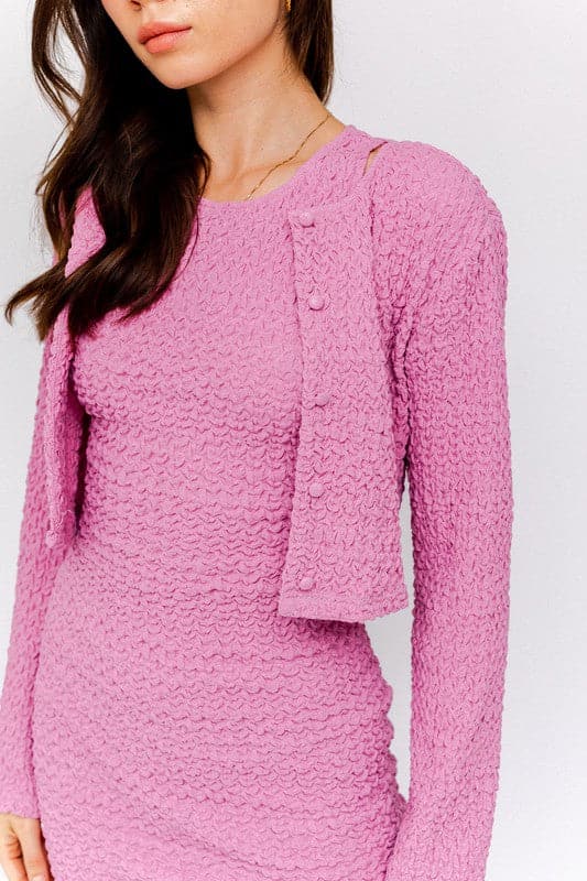Pretty In Pink Textured Cropped Cardigan - Pink