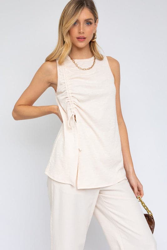 Atlantic City Sleeveless Ruched Top - Cream