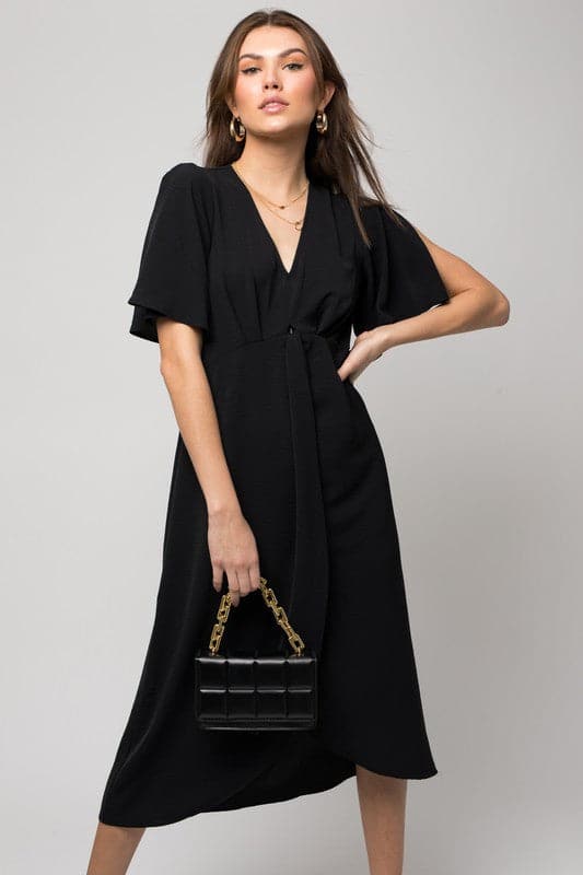 Forever Yours V Neck Front Knot Midi Dress