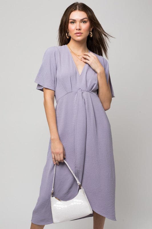 Forever Yours V Neck Front Knot Midi Dress