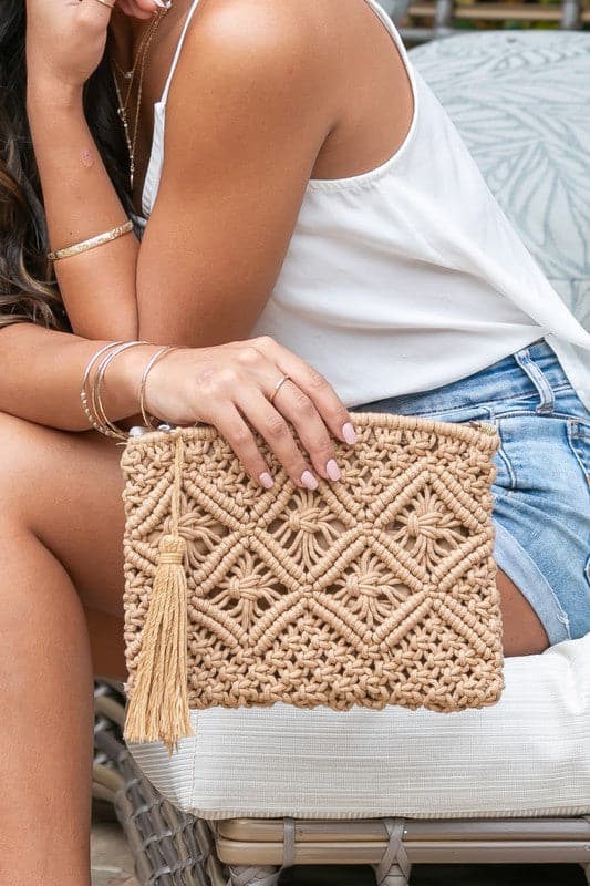 Alli Macrame Tassel Clutch