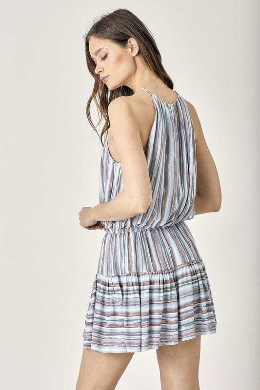 Avah Couture - Whether you’re headed for the beach or to a party, this easy-to-wear and versatile dress will have you covered. The fun striped design is perfect for an on-trend spring and summer look. This cute mini dress features a keyhole neckline and a tiered skirt. Fun, comfortable and stylish- Blue