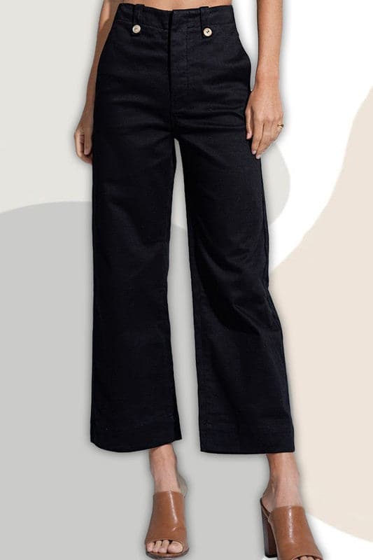 A luxurious, yet relaxed pant featuring a slightly higher rise and button closure at the front. Made of a stretchy, comfortable fabric that is perfect for all day wear. The high rise and wide leg hits just above the ankle making these a very chic and versatile pant.  Avah Couture