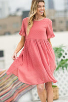 AVAH-Playful Moments Swiss Dot Ruffled Sleeve Midi Dress-Rose-Pink